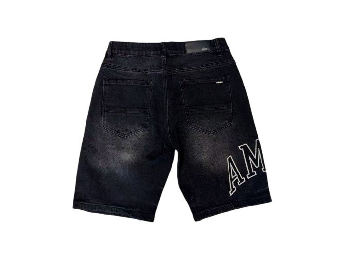 1:1 quality version Curved Embroidered Logo Distressed Denim Shorts 28920241