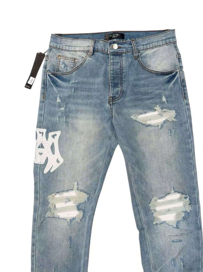 1:1 quality version White Paw Embroidery Ripped Jeans 29080648