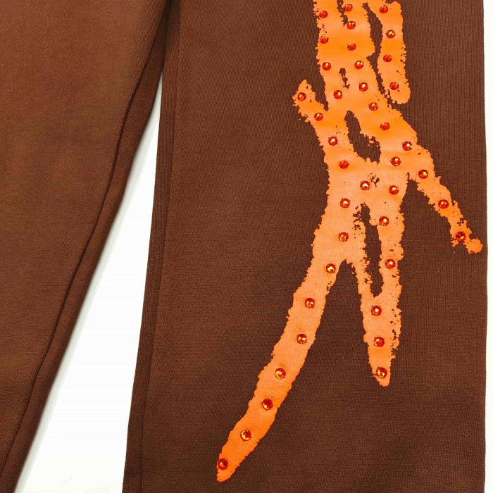[Big & Tall for weights up to 220 lbs]1:1 quality version Orange Brush Rhinestone Brown Hoodie & Pants Set 28893164