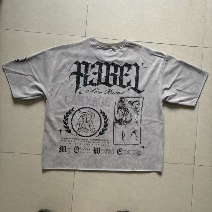 Dark High-Street Rebellious Rhinestone Print Washed Tee 11 colors 29077647