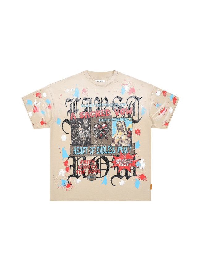 Sanskrit Rhinestone Letter Print Washed Version Tee 28747716