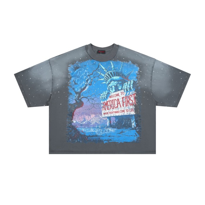 Statue Of Liberty Witch Rhinestone Print Washed Tee 29069408