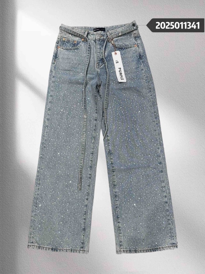 1:1 quality version Full Star Rhinestone Wide Leg Flare Jeans 2 colors