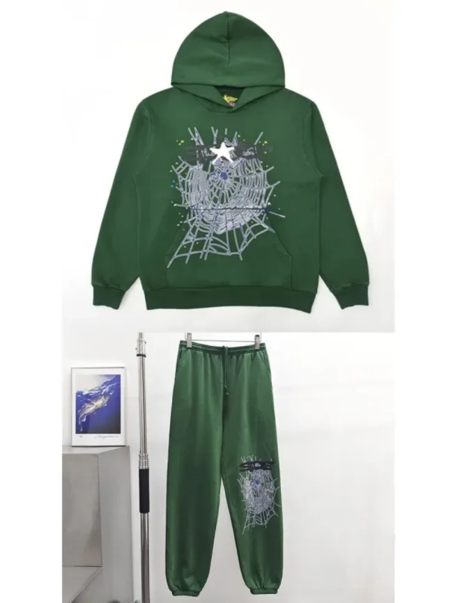 1:1 quality version Army Green Starfish Spider Web Hoodie & Pants Set