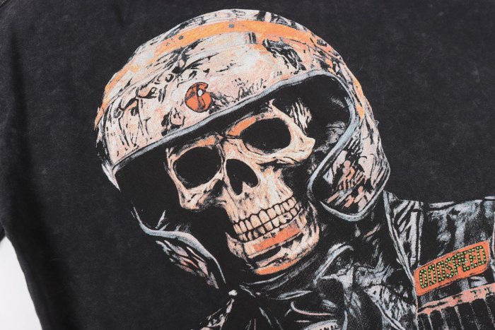 No. 69 Helmet Racing Skull Distressed Black Short-Sleeve T-Shirt 29052367