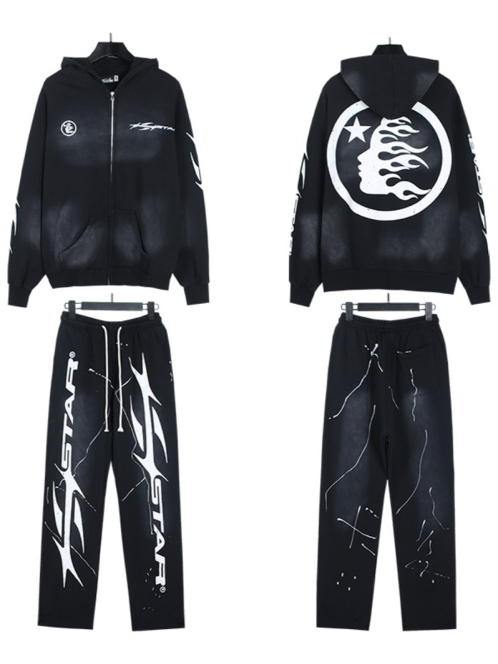HS Monogram Logo Printed Ink Splash Zipper hoodie & pants set