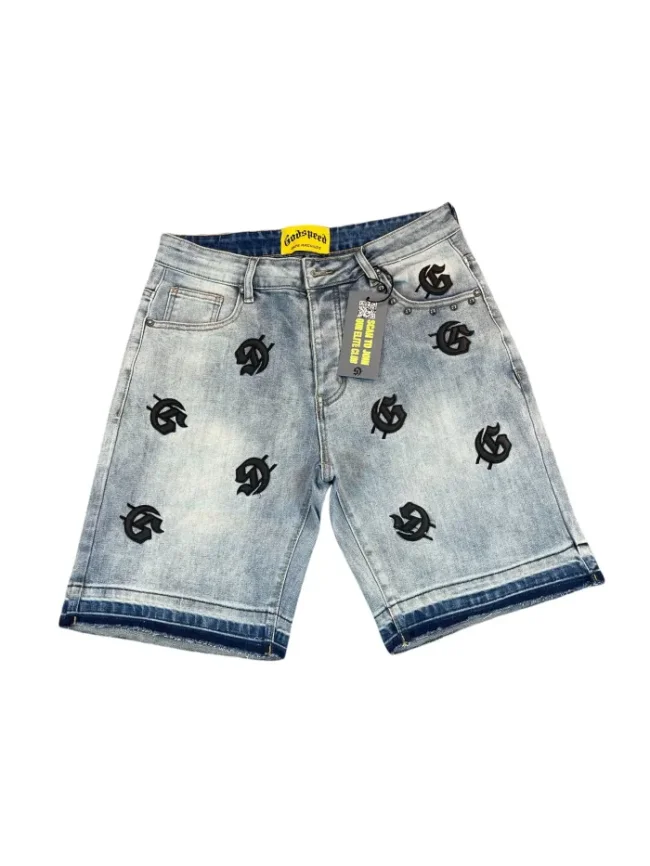 Embroidered Letter Beaded Denim Shorts 3 colors 28117995