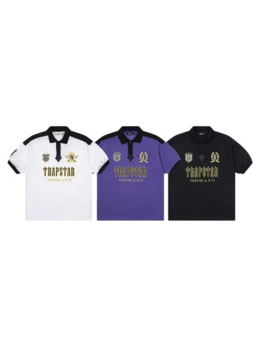 Loose Color Block Letter Embroidered Trendy Casual Lapel Polo Shirt 4 colors 29069413
