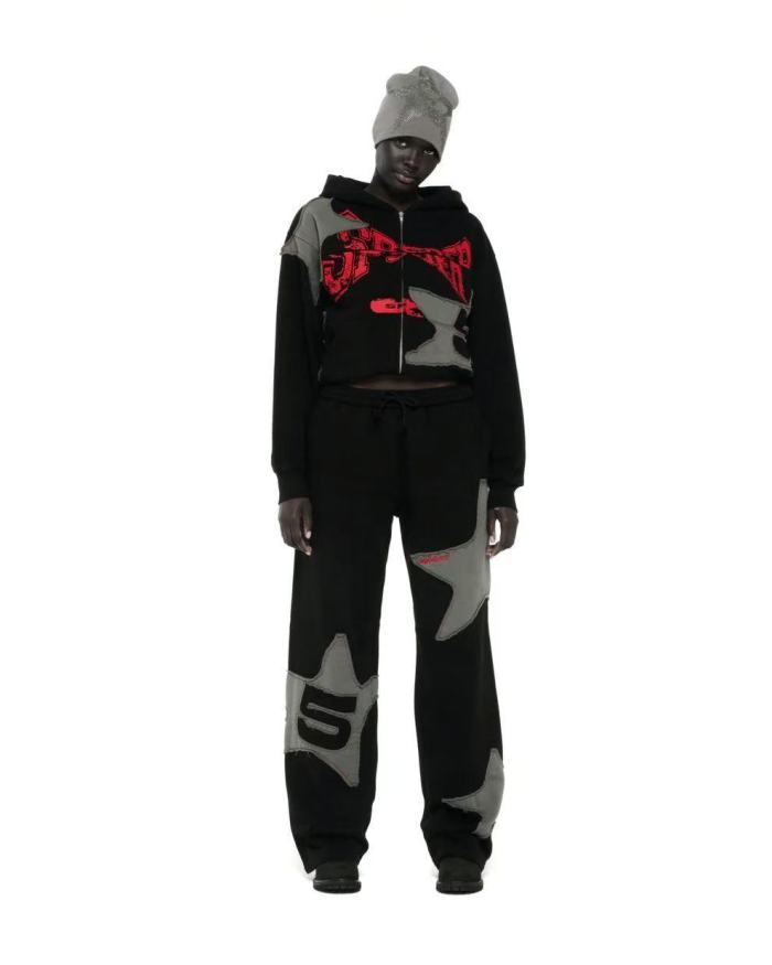 [Big & Tall for weights up to 220 lbs]1:1 quality version Grey Star Applique Zipper Hoodie & Pants Set 28893162