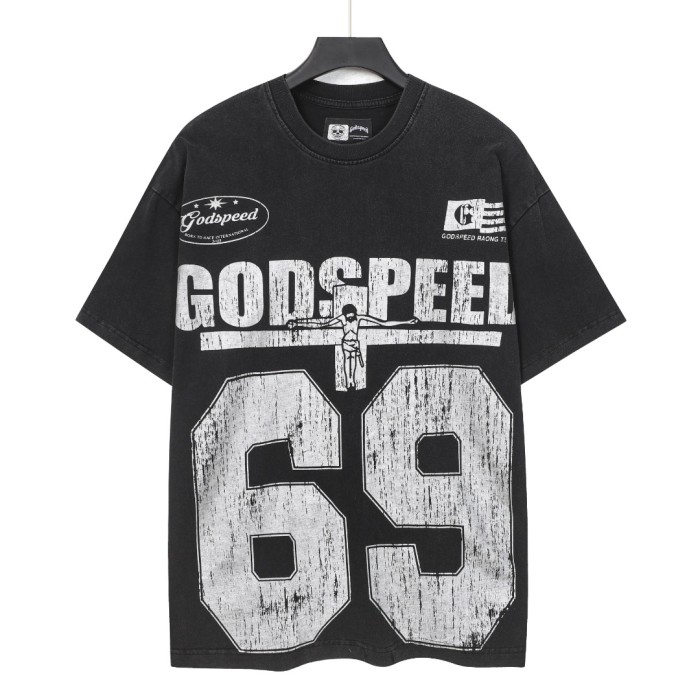 No. 69 Jesus vintage black and blue washed short-sleeved T-shirt 2 colors  29052469