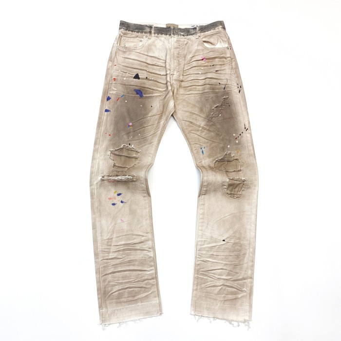 [Big & Tall for weights up to 260 lbs]1:1 quality version Slashed and frayed dirty hand-painted ink dot jeans