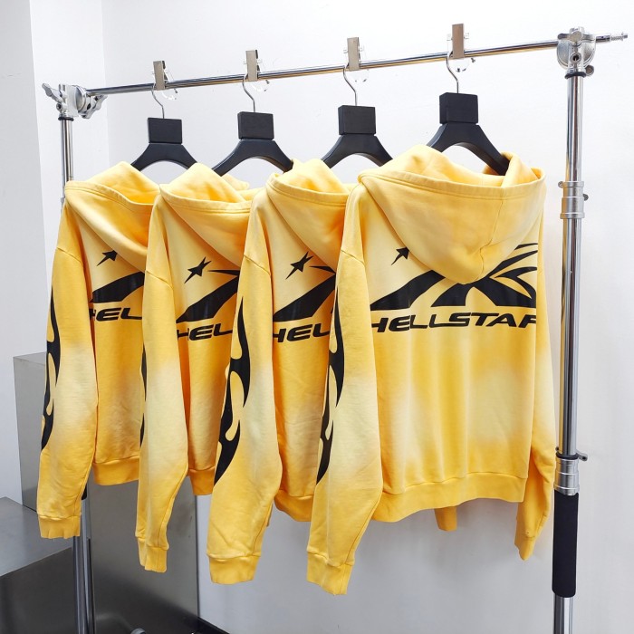 [Big & Tall for weights up to 260 lbs]1:1 quality version Washed Yellow Chest Double Logo Print Zipper  Hoodie with NFC tag