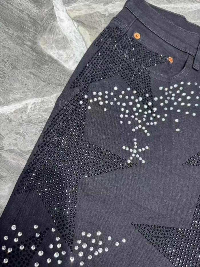 1:1 quality version Snowflake Star Full Diamond Denim Shorts 2 colors 29080455