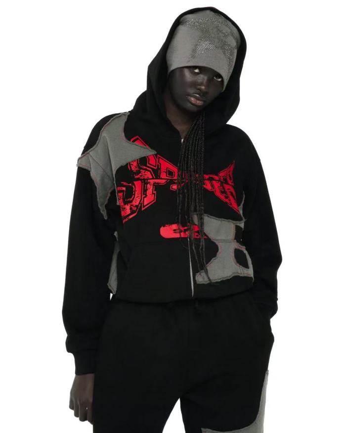 [Big & Tall for weights up to 220 lbs]1:1 quality version Grey Star Applique Zipper Hoodie & Pants Set 28893162