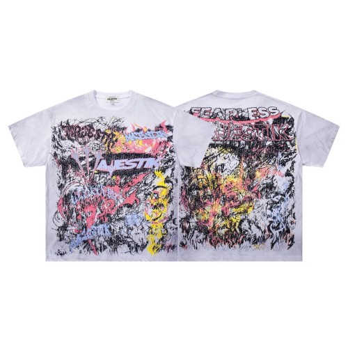 Abstract Graffiti Art Rhinestone Print Washed Tee 29060722