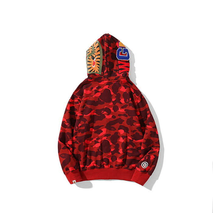 Two-Tone Camo Shark Tiger Head Double-Cap Zipper Hoodie 2 colors 28782843
