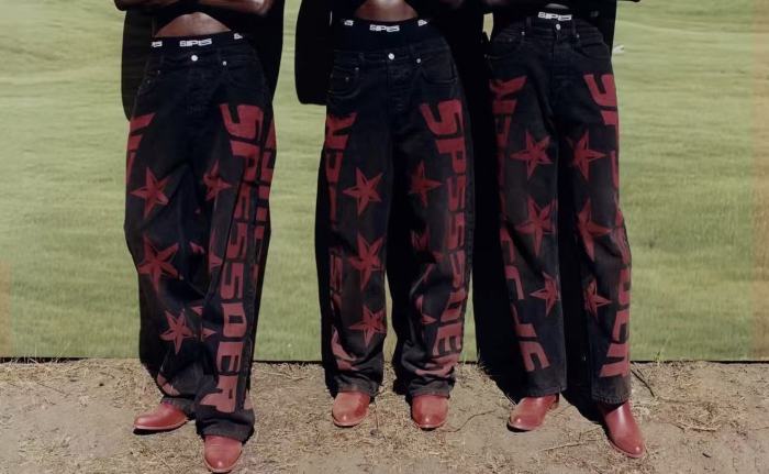 [Big & Tall for weights up to 220 lbs]1:1 quality version Red Letter Print Washed Distressed Jeans 28694085