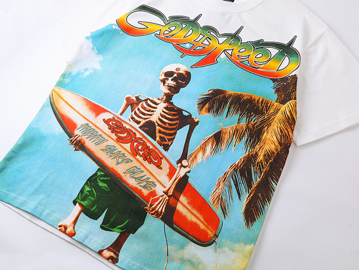 Surfing skull G-shaped logo white short-sleeved T-shirt 29044743