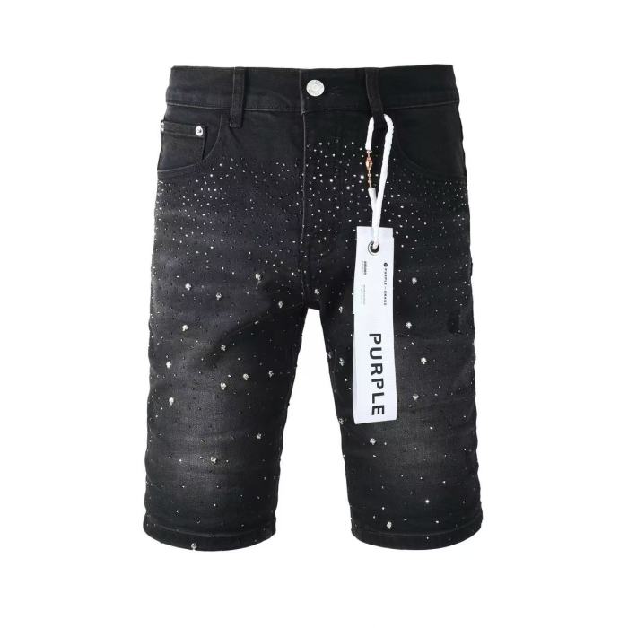 1:1 quality version Full Black Rhinestone Denim Shorts 28972582