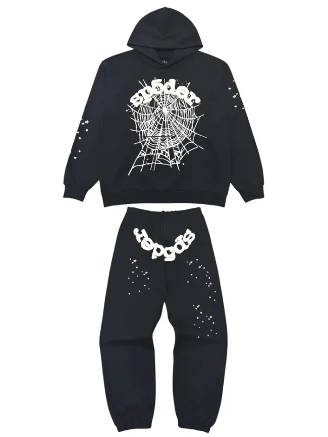 1:1 quality version White Stars Spiderweb Foam Letter Print Hoodie & Pants Set