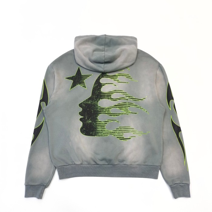 [Big & Tall for weights up to 260 lbs]1:1 quality version Green and Black Logo Washed Version Hoodie & Pants Set with NFC tag