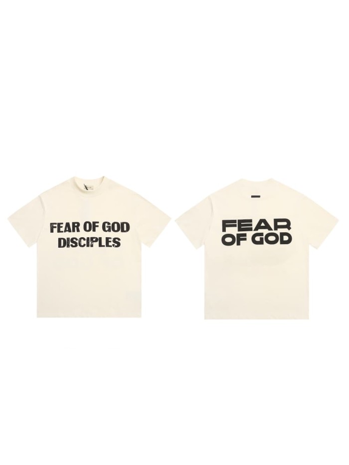 Vintage bold font off-white small high-neck loose shoulder drop-shoulder short-sleeved T-shirt 29060442