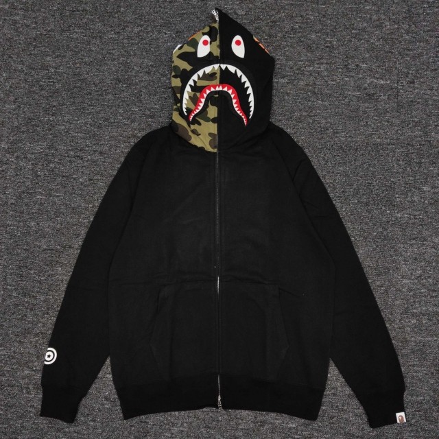 1:1 quality version Bape Shark Half Face Camo Hoodie black and green