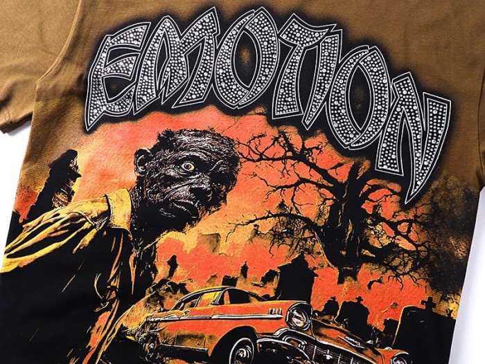 Dusk Cemetery Zombie Car Rhinestone Print Washed Tee 29105644