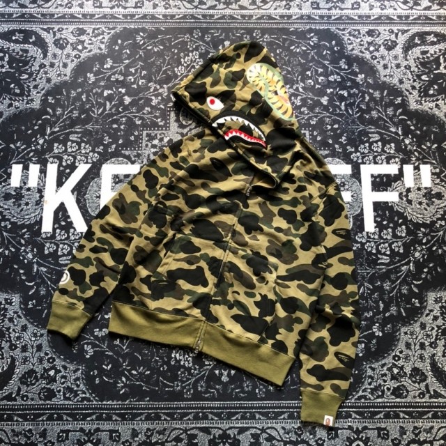 1:1 version Bape 1st camo shark zip up hoodie green