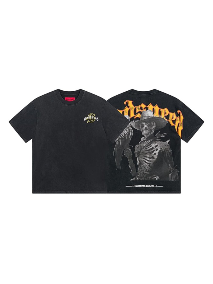 Skeleton Cowboy Falcon vintage washed short-sleeved T-shirt 29044592