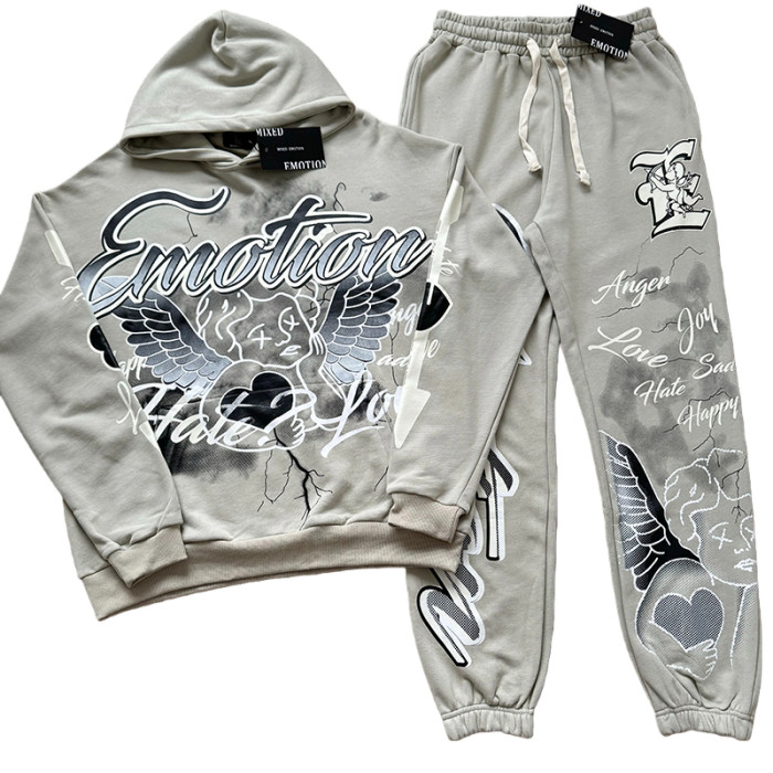 Street Graffiti Print Hoodie & Pants Set 3 colors 28594833