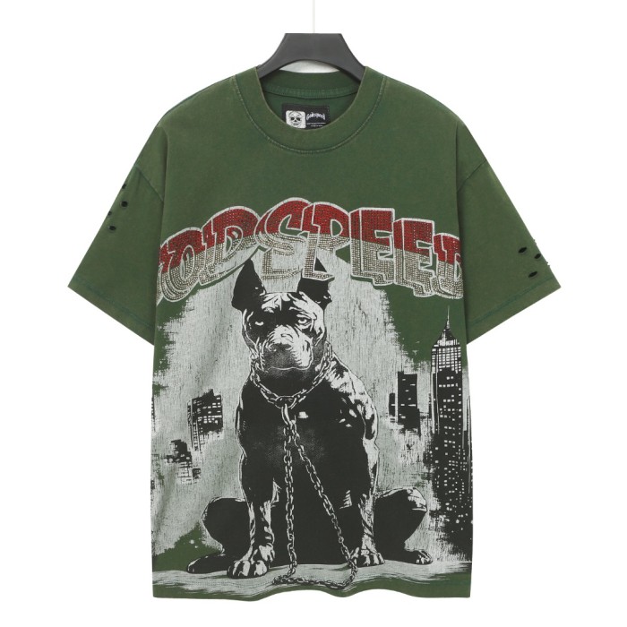 Bulldog New York City Black and Green Distressed Short-Sleeve T-Shirt 29052378