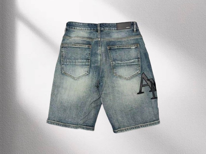 1:1 quality version Vintage Ripped Letter Leather Patch Denim Shorts 29045801