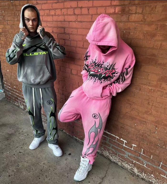 [Big & Tall for weights up to 260 lbs]1:1 quality version Green and Black Logo Washed Version Hoodie & Pants Set with NFC tag