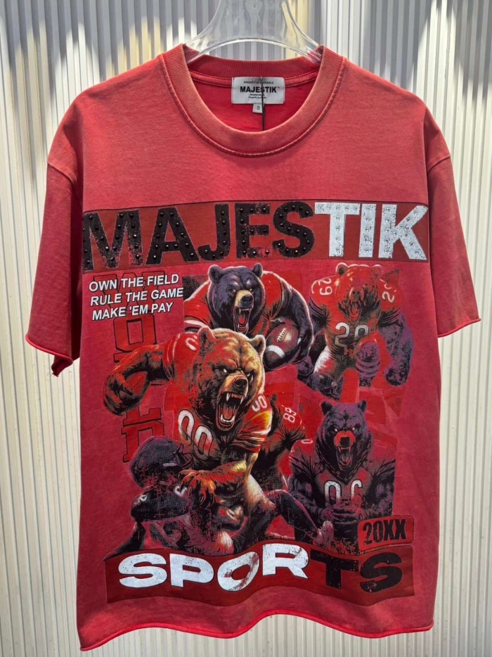 Retro Bears Football Rhinestone Print Washed Tee 29060769