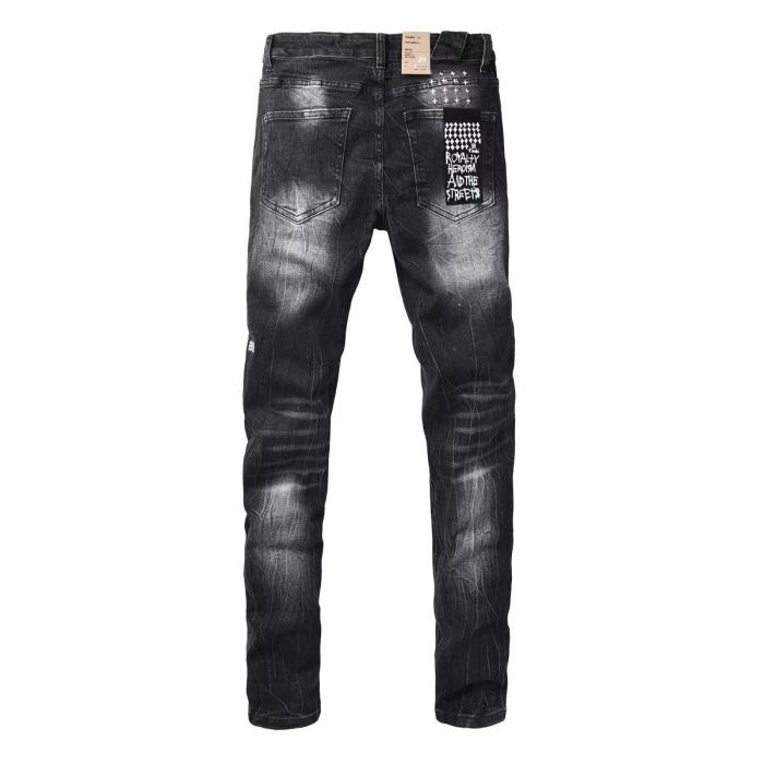 1:1 quality version Retro Cat Whisker Logo Faded Ripped Jeans 29080458