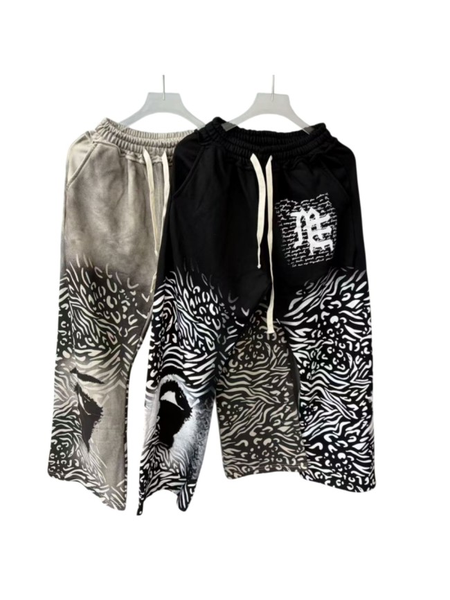 Zebra Stripe Patchwork Sweatpants Gothic Letter Print Wide Leg Pants 2 colors 28978903