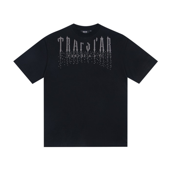American Street Style Letter Rhinestone Rivet Beaded Short Sleeve T-shirt 2 colors 29077454