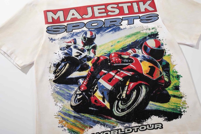 Retro Motorcycle Event Rhinestone Print Washed Tee 2 colors 29060730