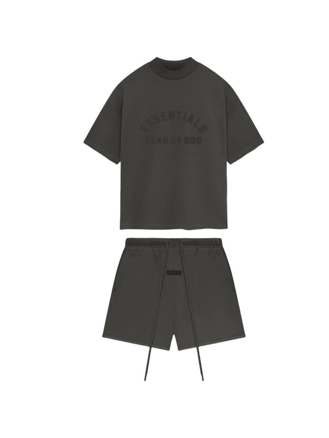 [Big & Tall for weights up to 220 lbs]1:1 quality version Stereoscopic Silicone Curved Letter Ink Black Tee &  Shorts Set