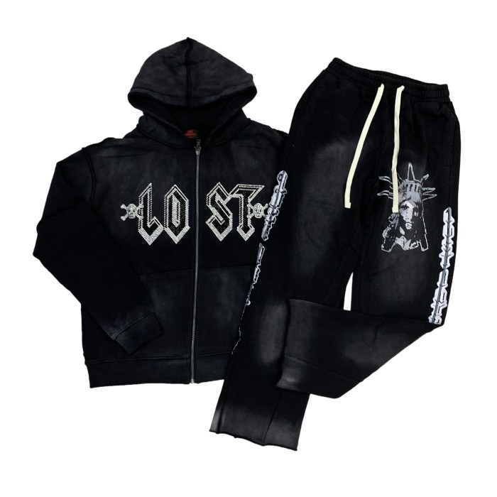 28429746 Chest hot diamond zipper Hoodie & Pants Set