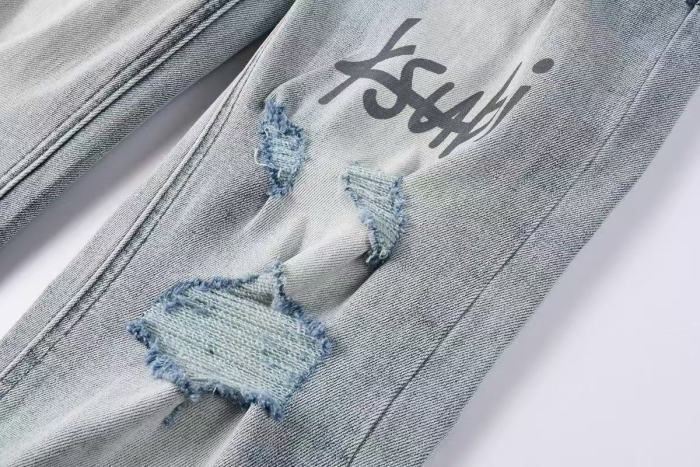 1:1 quality version Grey Logo Print Torn Ripped Jeans 29080459