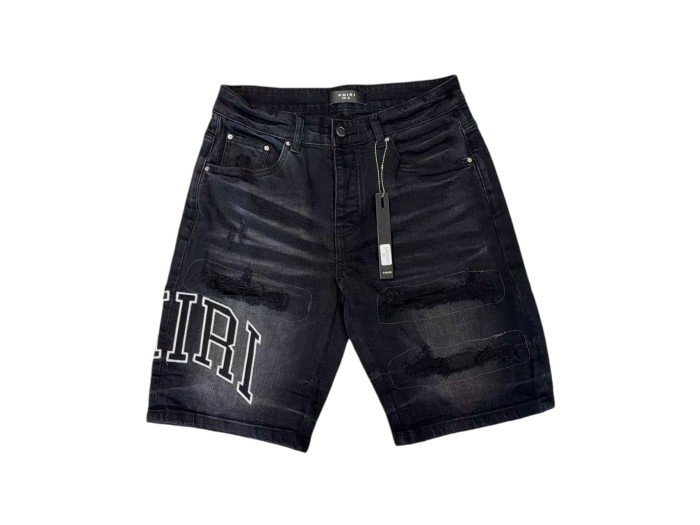 1:1 quality version Curved Embroidered Logo Distressed Denim Shorts 28920241