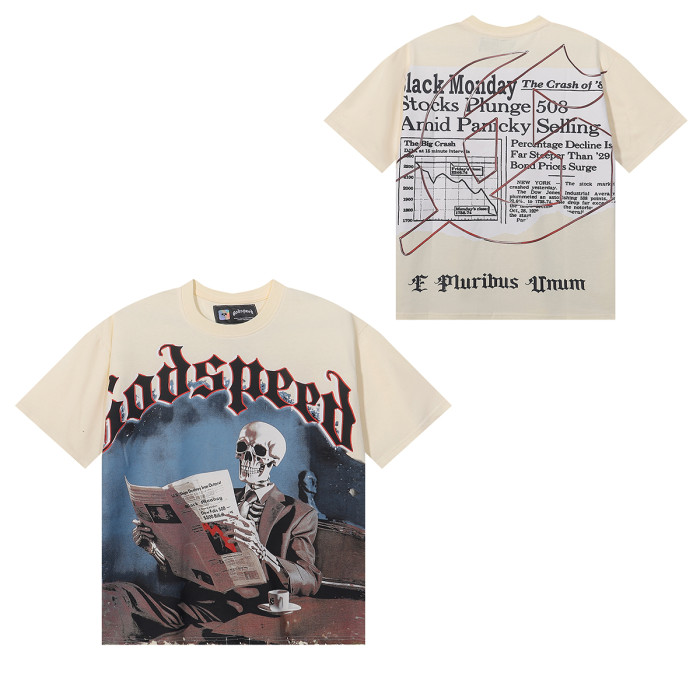 27986248 Watch Newspaper Skull Print Tee 3 colors