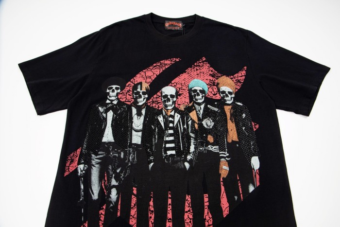 Skeleton Rock Band Electric Guitar Distressed Black Short-Sleeve T-Shirt 29053413
