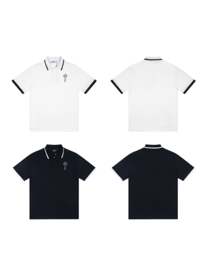 American Street Style Black Contrast Trim Embroidered Logo Polo Shirt 2 colors 29080230