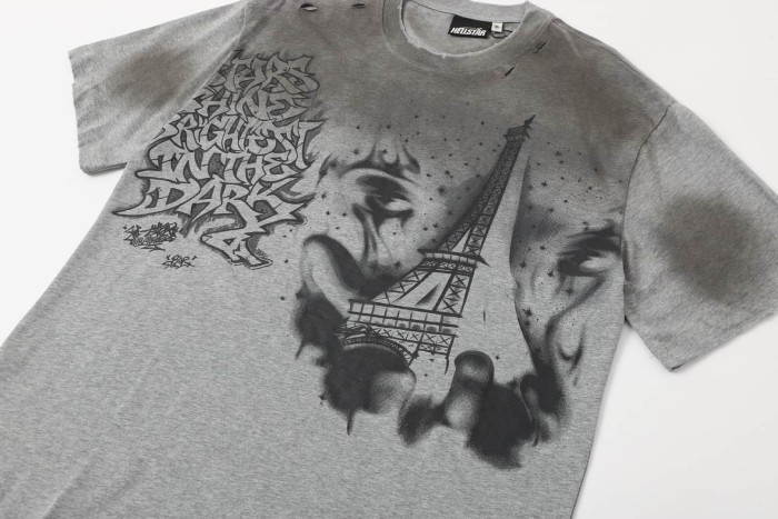 Dark Paris Eiffel Tower Print Washed Tee 2 colors 29043139