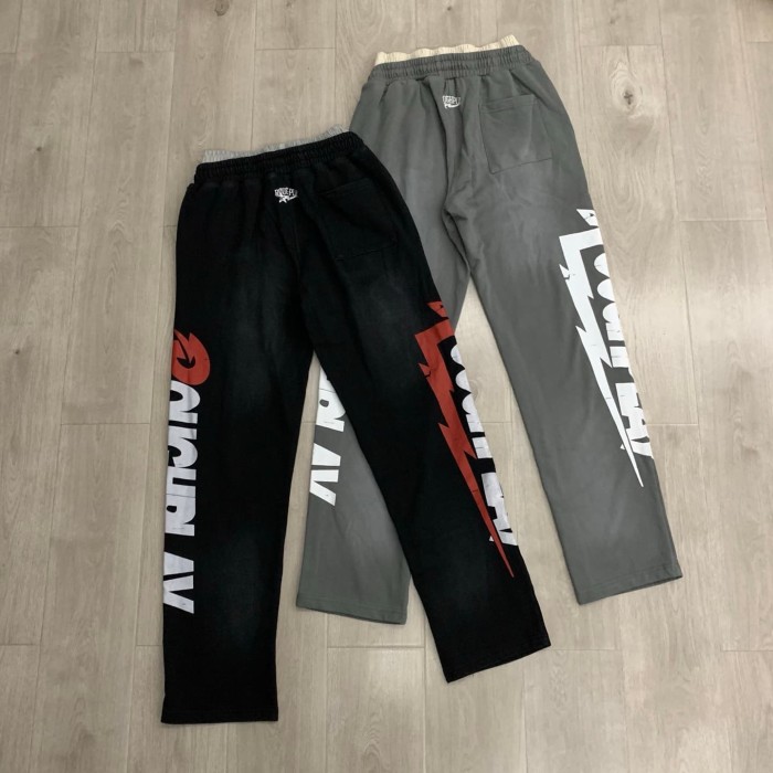 Vintage Washed Letter & Lightning Print Elastic Waist Sweatpants 2 colors 29068979