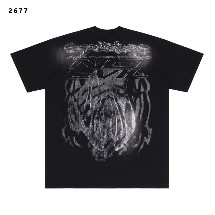 No Evil kull With Covered Eyes Print Washed T-Shirt Tee 28979130