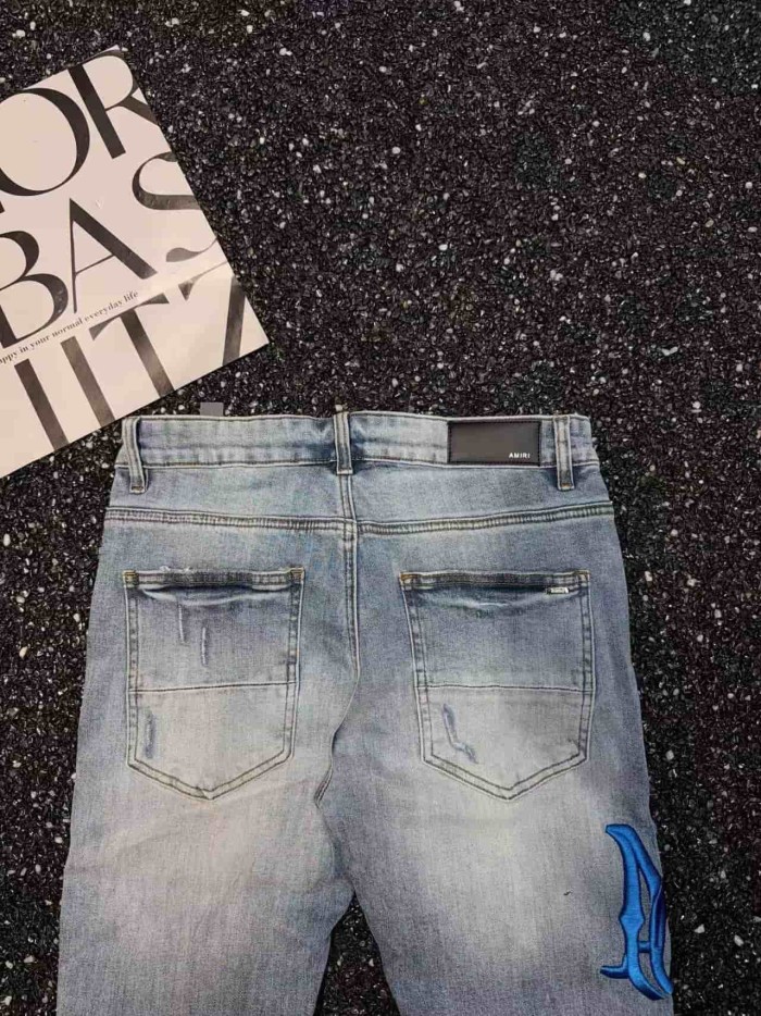 1:1 quality version Blue 3D Paw Embroidery Ripped Jeans 29080647